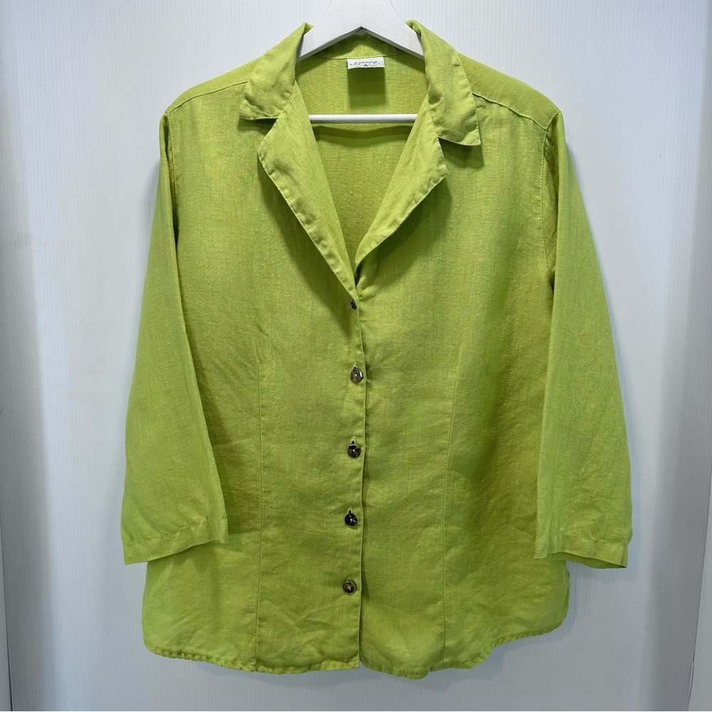 Click by Color Me Cotton 100% Linen Top Lagenlook Women's Large Button Up Vtg‎